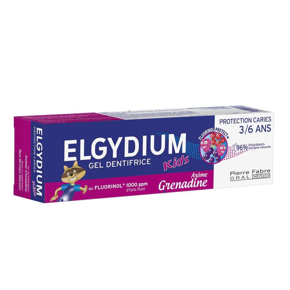 Elgydium Gel Dentifrice Protection Caries 3/6 Ans Kids Arôme Grenadine 50 ml