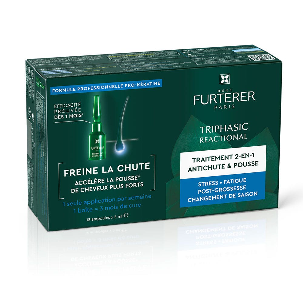 René Furterer Triphasic Reactional Traitement 2-en-1 Antichute & Pousse 12x5ml ampoules